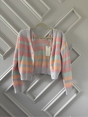 moon & madison Pastel Striped Cropped Cardigan - Pink, Mint, Peach, Lavender